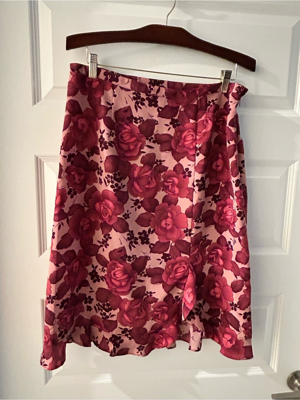 Notations Roses Floral Skirt Burgundy Pink Size L